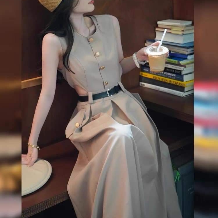 Chic Beige A-Line Maxi Skirt
